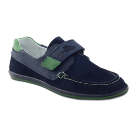 Boys' leather shoes with Velcro RenBut 4249, navy blue 1