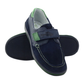 Boys' leather shoes with Velcro RenBut 4249, navy blue 3