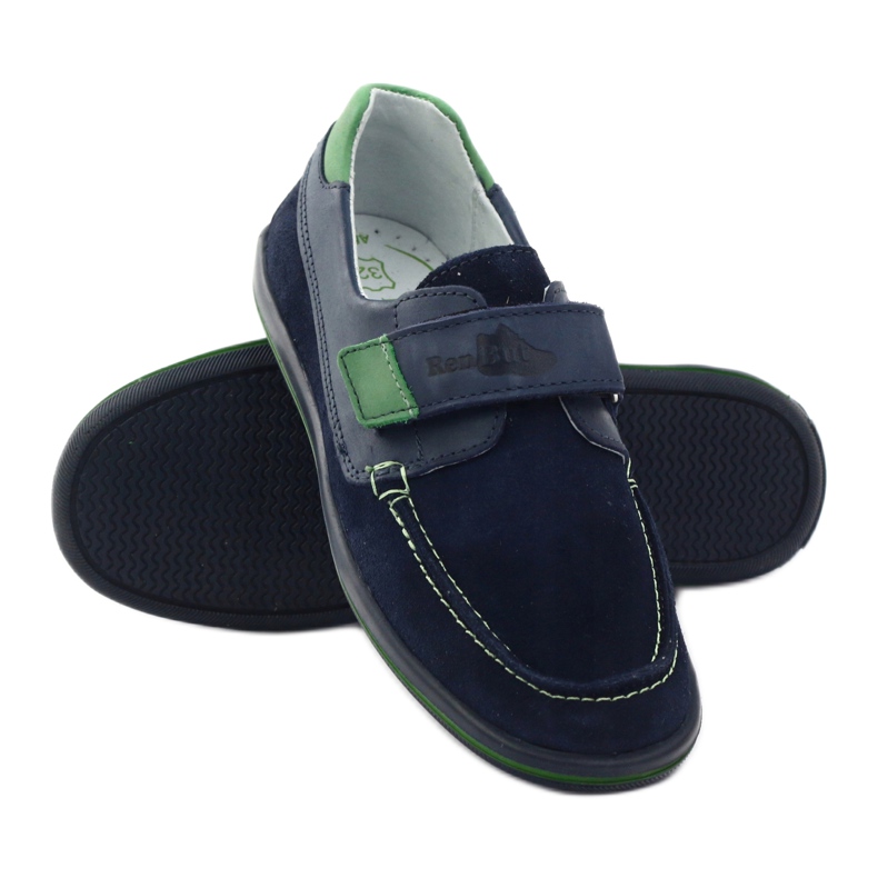 Boys' leather shoes with Velcro RenBut 4249, navy blue 3