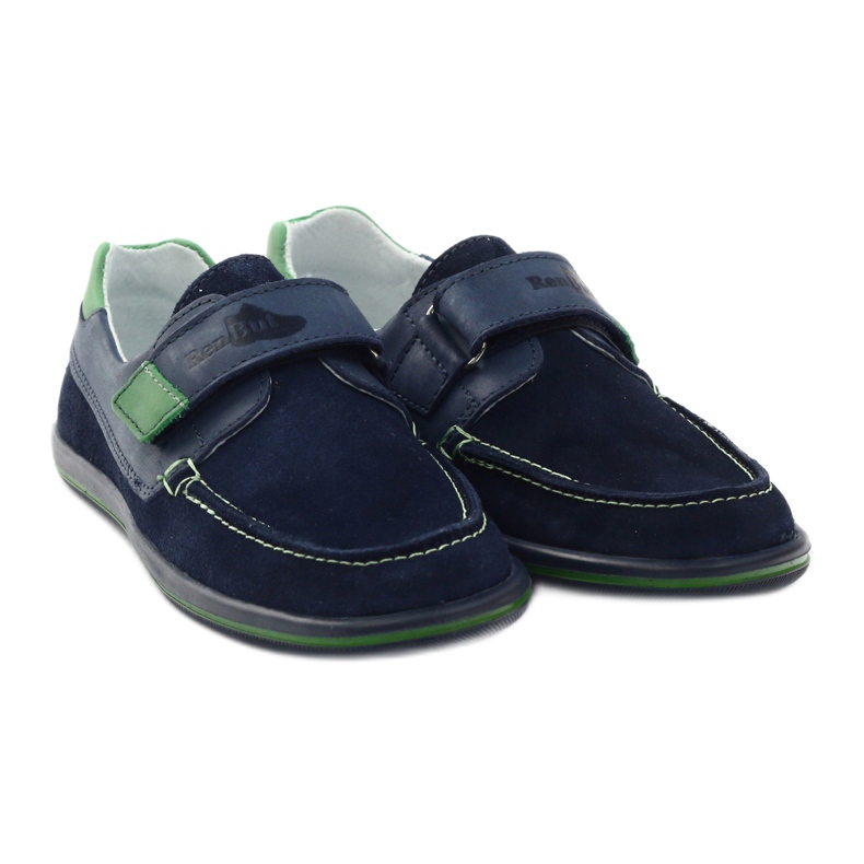 Boys' leather shoes with Velcro RenBut 4249, navy blue 4
