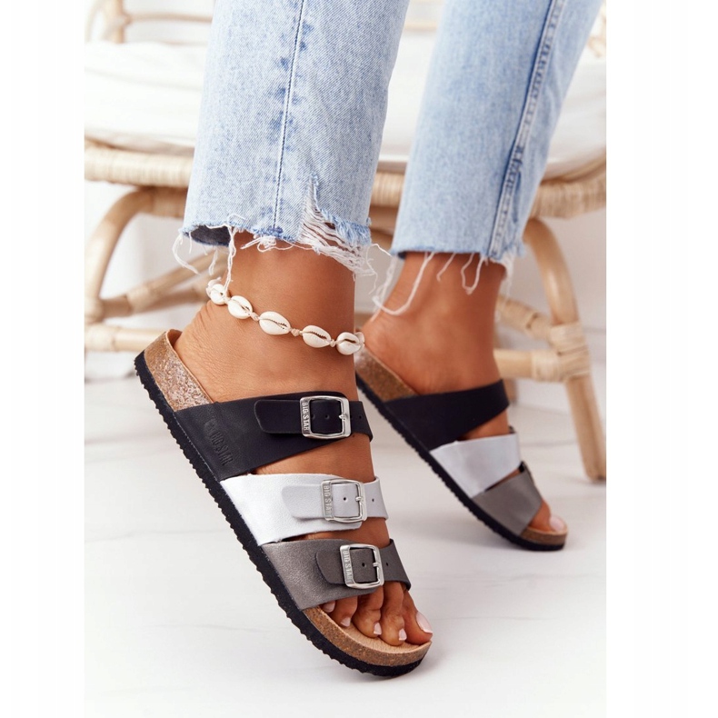 Leather profiled slippers Big Star HH274588 Black and Silver 5