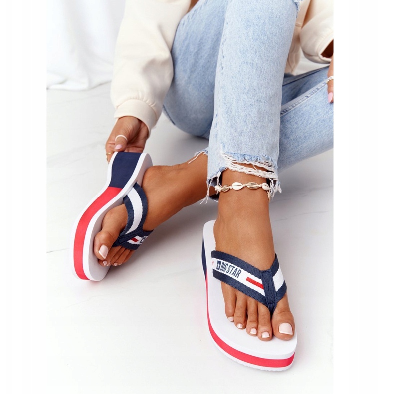 Women's flip-flops on the wedge Big Star HH274A093 White navy blue 3