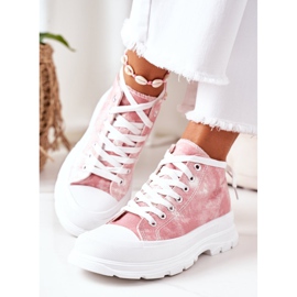FJ1 High Pink Sneakers On Big Sole With Tie-Dye Trissy Effect white 1