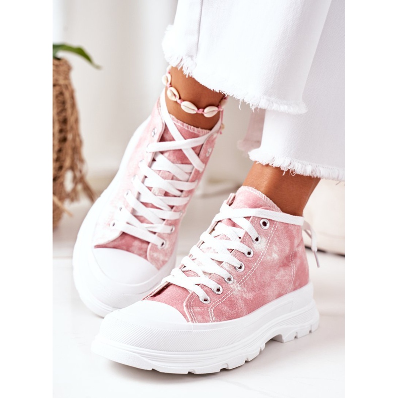 FJ1 High Pink Sneakers On Big Sole With Tie-Dye Trissy Effect white 1