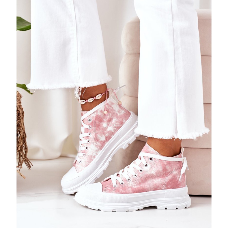 FJ1 High Pink Sneakers On Big Sole With Tie-Dye Trissy Effect white 2