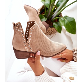 Openwork Boots With Cutouts Beige Western 1