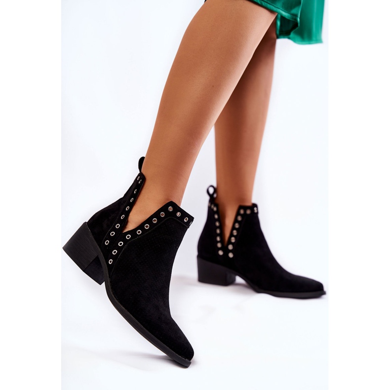 PA1 Black Western Black Openwork Booties 1