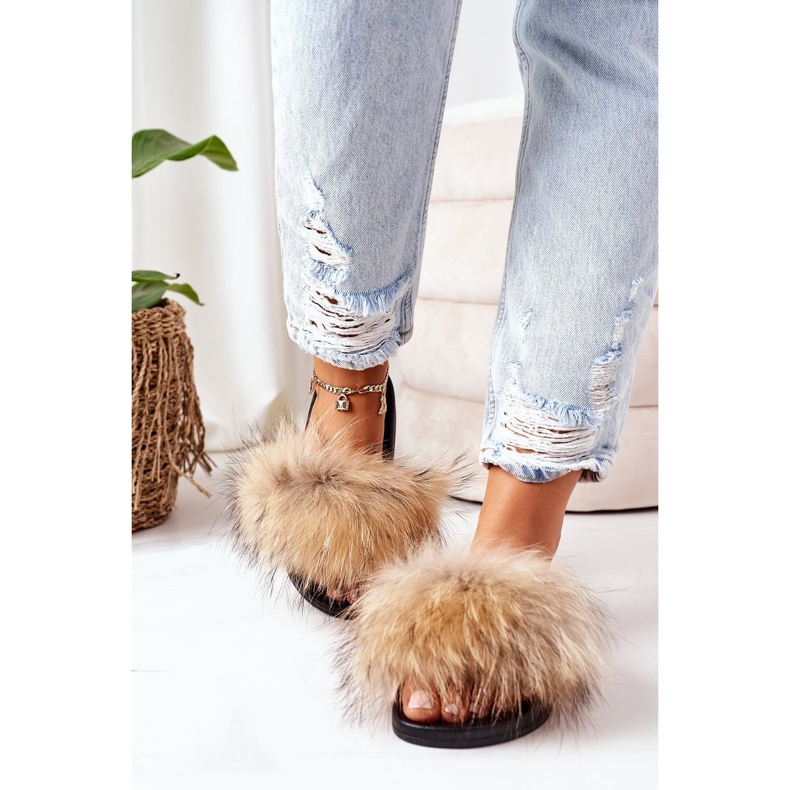 BM Slippers with Natural Fur Camel Elsa brown 1