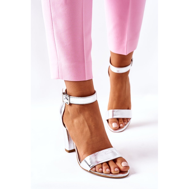 Classic Leather Sandals On A Bar Laura Messi 1760 Silver 1