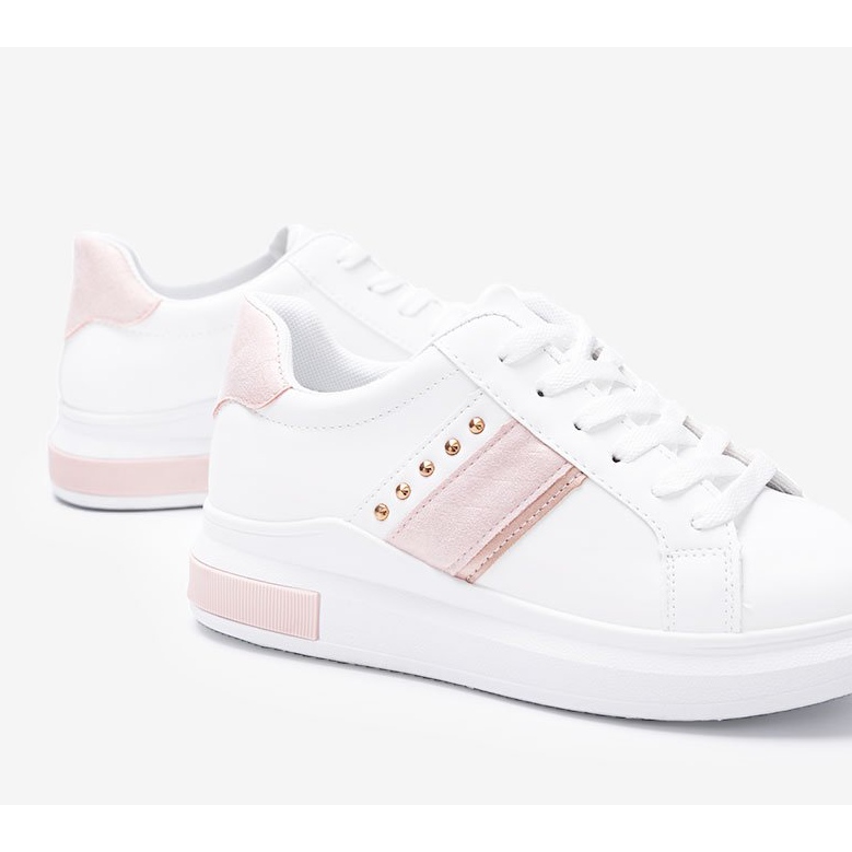 White and pink sneakers with Sashell studs 1