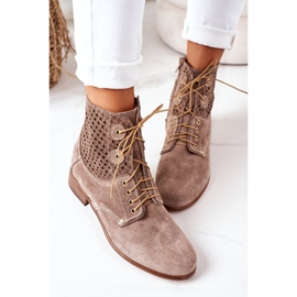 Alberto Violli Suede Booties With Openwork Cappuccino Josie Pattern brown 1
