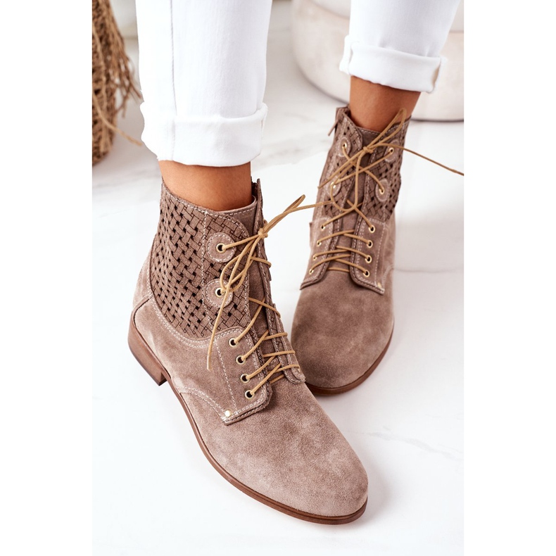 Alberto Violli Suede Booties With Openwork Cappuccino Josie Pattern brown 1