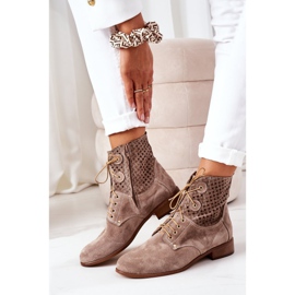 Alberto Violli Suede Booties With Openwork Cappuccino Josie Pattern brown 2