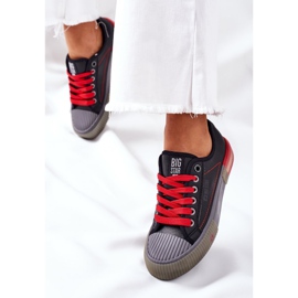 Women's Leather Sneakers Big Star II274134 Black red 2