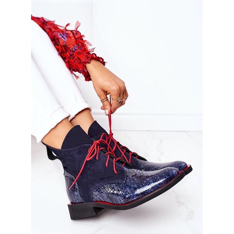 Alberto Violli Leather Booties With Crocodile Pattern Navy Blue Cheyenne red 1
