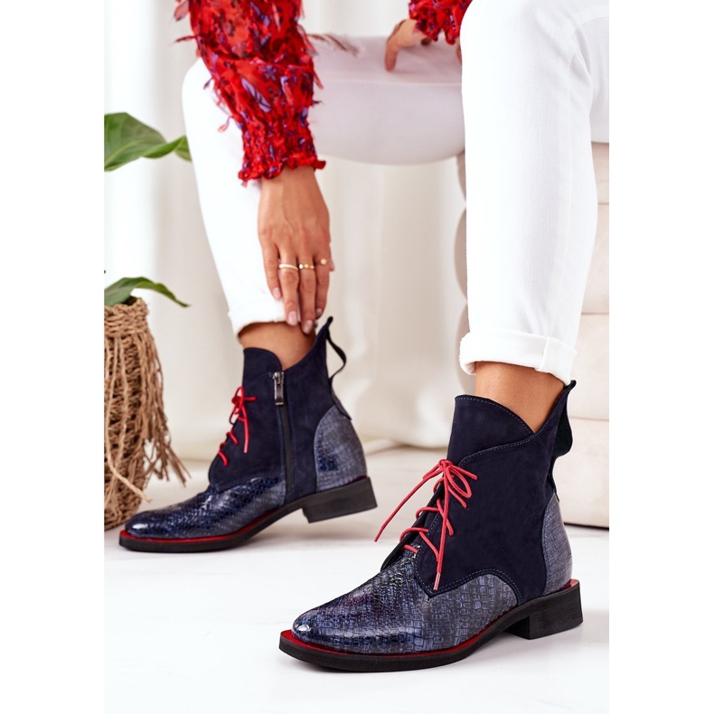 Alberto Violli Leather Booties With Crocodile Pattern Navy Blue Cheyenne red 2
