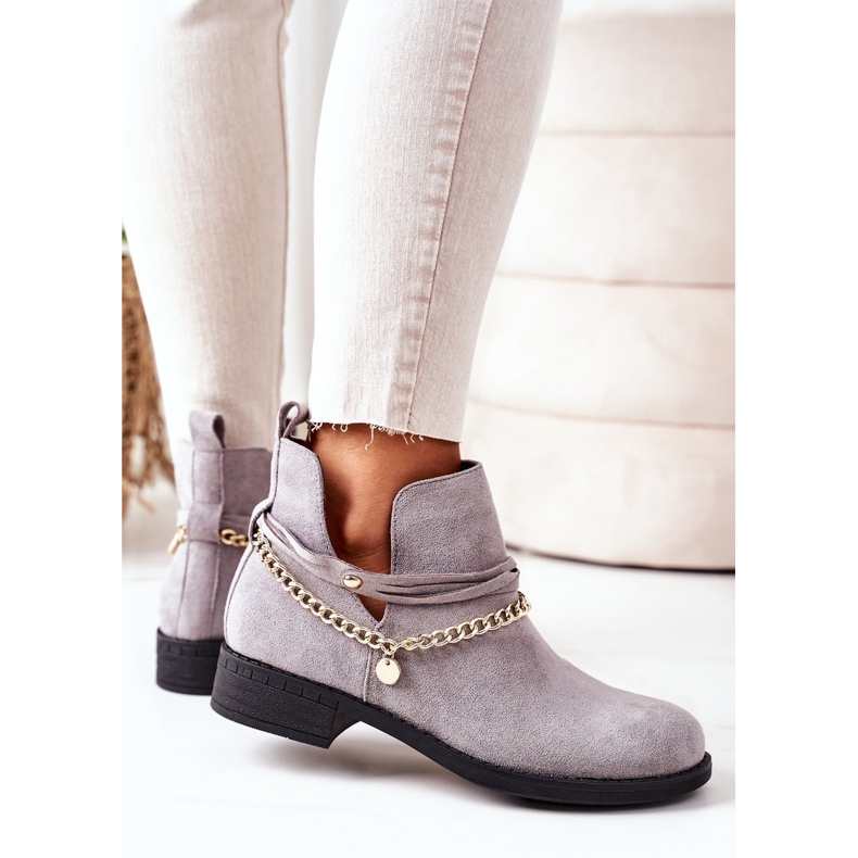 PS1 Suede boots with a chain Gray Elvira grey 1
