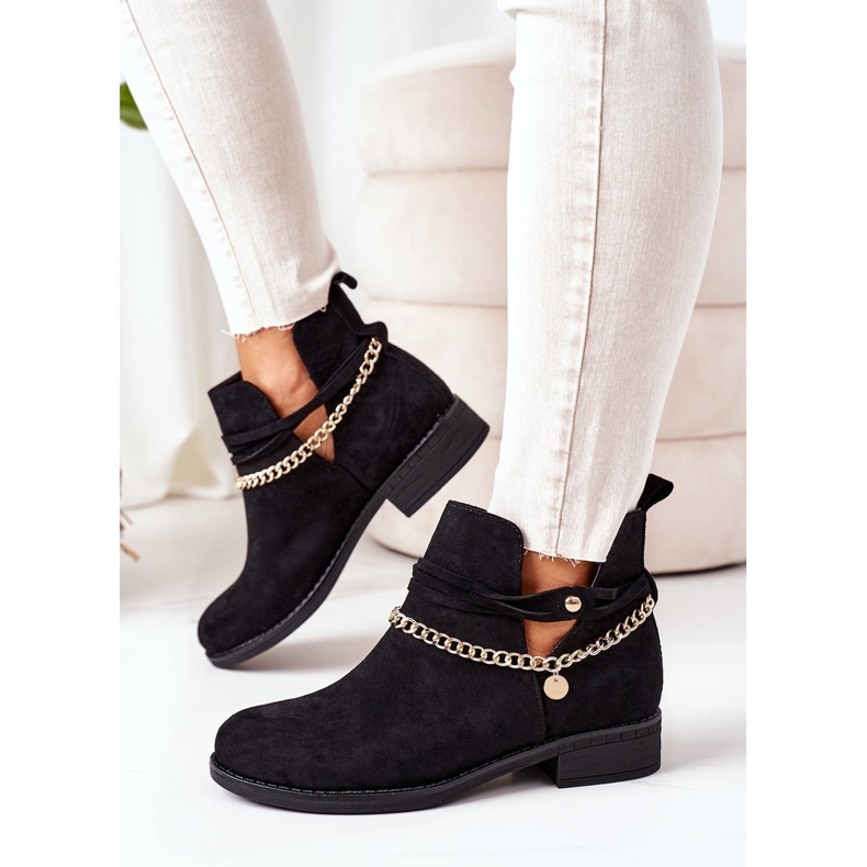 PS1 Black Elvira Suede Boots With Chain 2