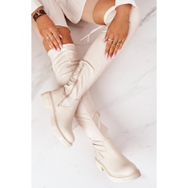 PS1 Leather Boots Over The Knee Beige Selina 1