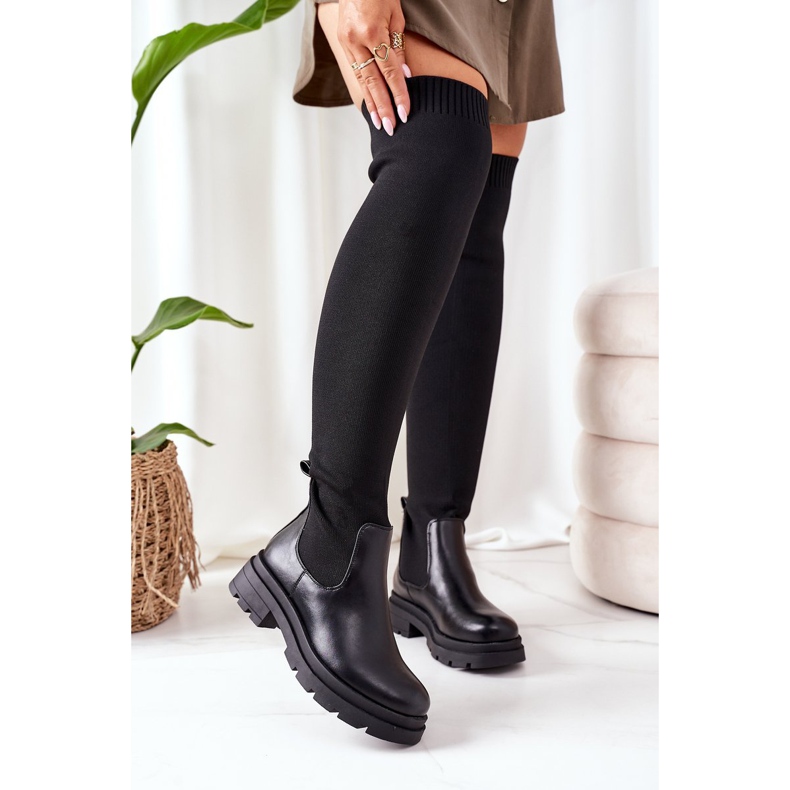 Boots Of Elastic Fabric Black Ice Coffee Above The Knee 2