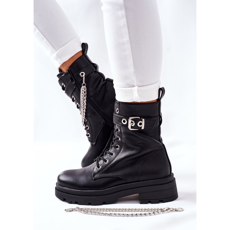 Black Worker Boots With Chain Midtown 1
