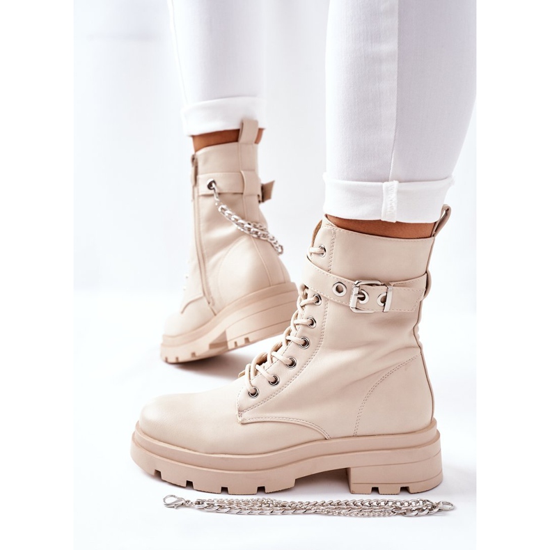 Beige Worker Boots with Chain Midtown 1