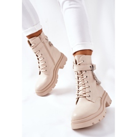 Beige Worker Boots with Chain Midtown 2