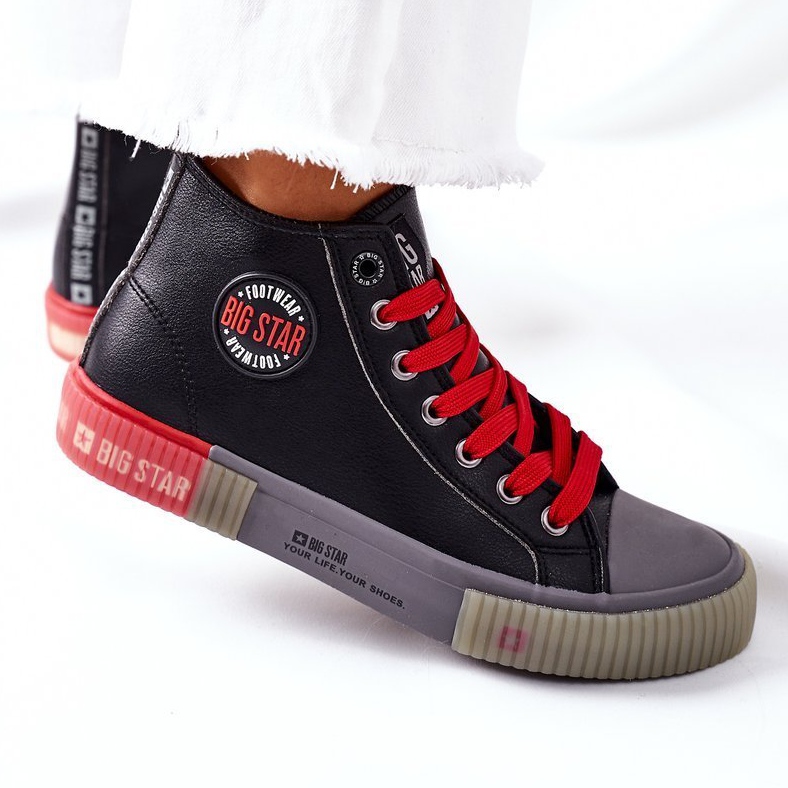 Leather High Sneakers Big Star II274139 Black red 2