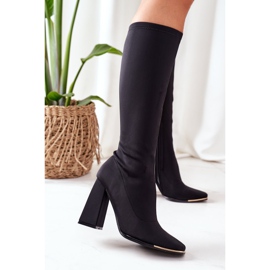 Boots On A Heel Of Elastic Fabric Black Effect Wow 1