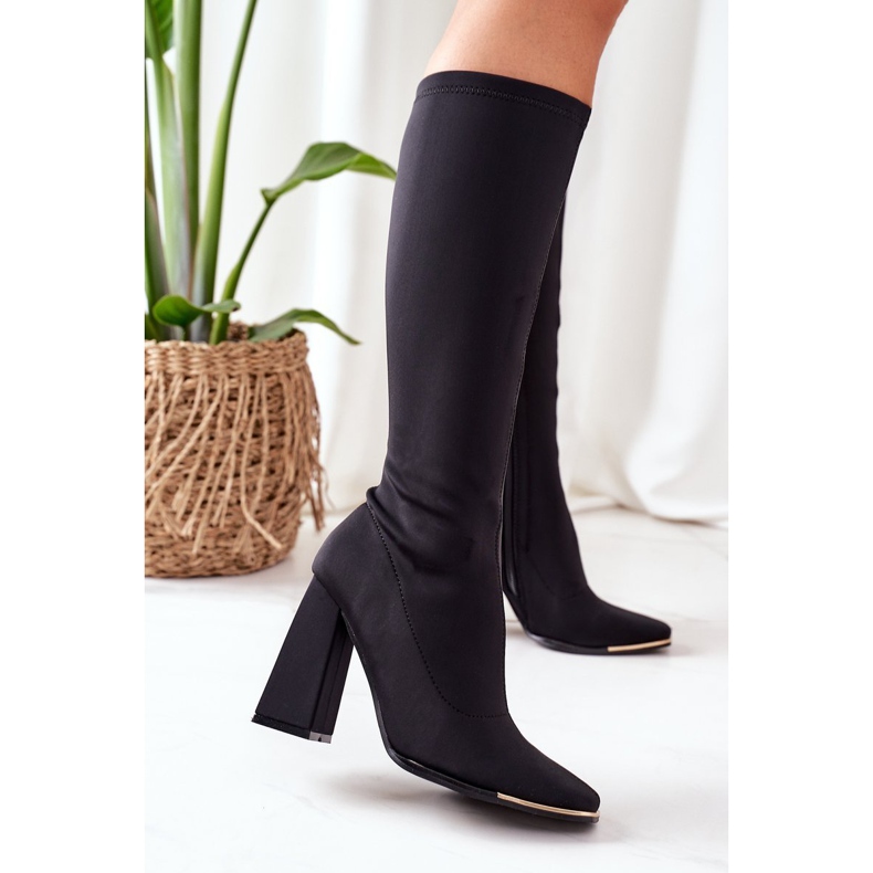 Boots On A Heel Of Elastic Fabric Black Effect Wow 1