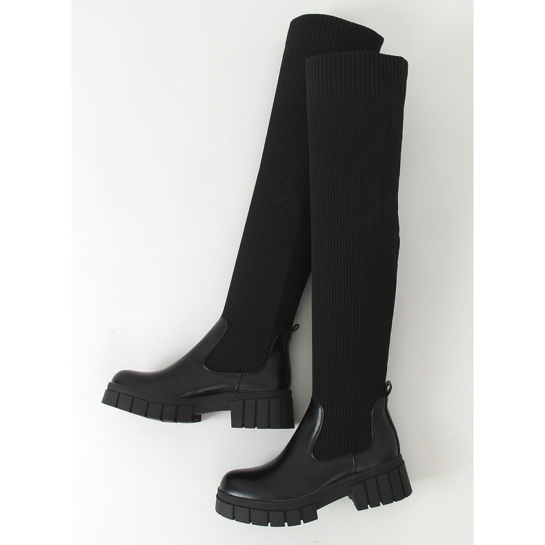 Over-the-knee boots with a sock upper black QT12 Black 1