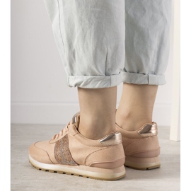Pink sports sneakers decorated with Ratia cubic zirconia beige 2