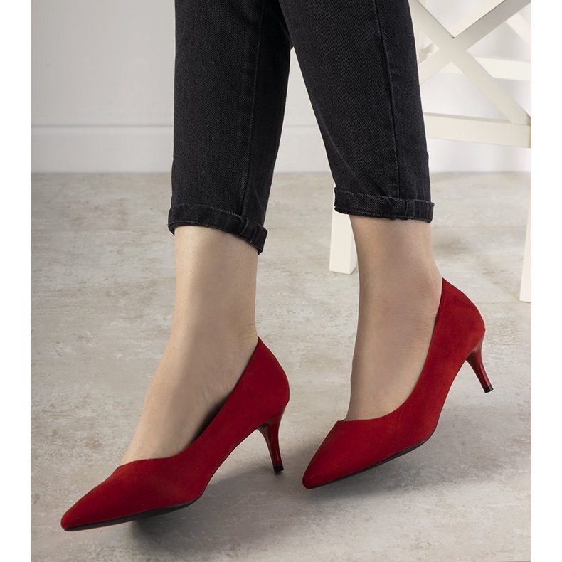 Red pumps on a low heel by Ferri 1