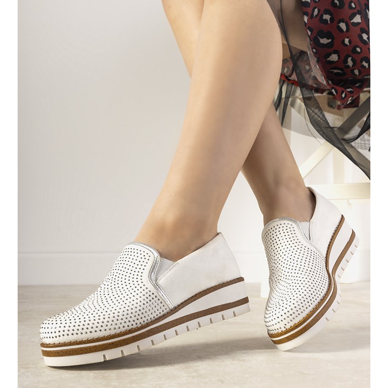 Slip-on silver shoes with GF-FD9 studs white 1