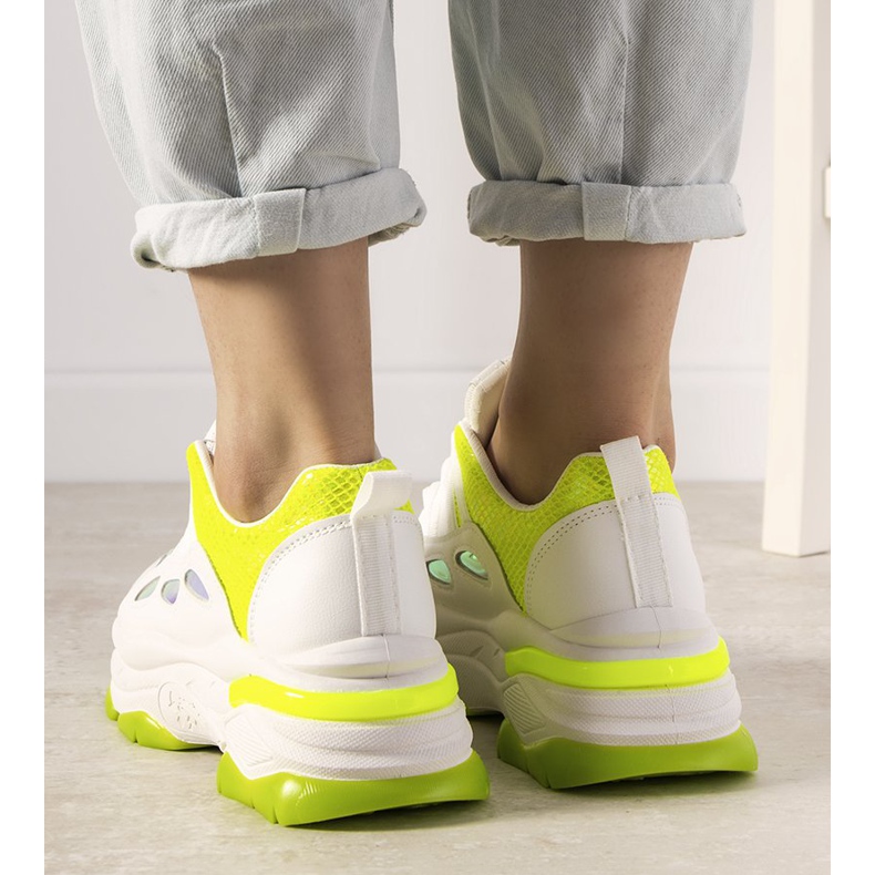 White sneakers with neon Far Away inserts 1