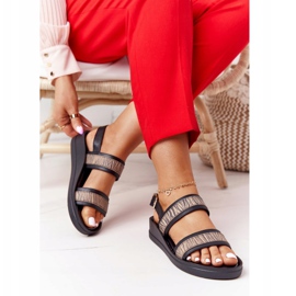 Leather Wedge Sandals Laura Messi 2232 Black beige 2