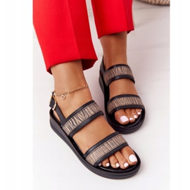 Leather Wedge Sandals Laura Messi 2232 Black beige 3