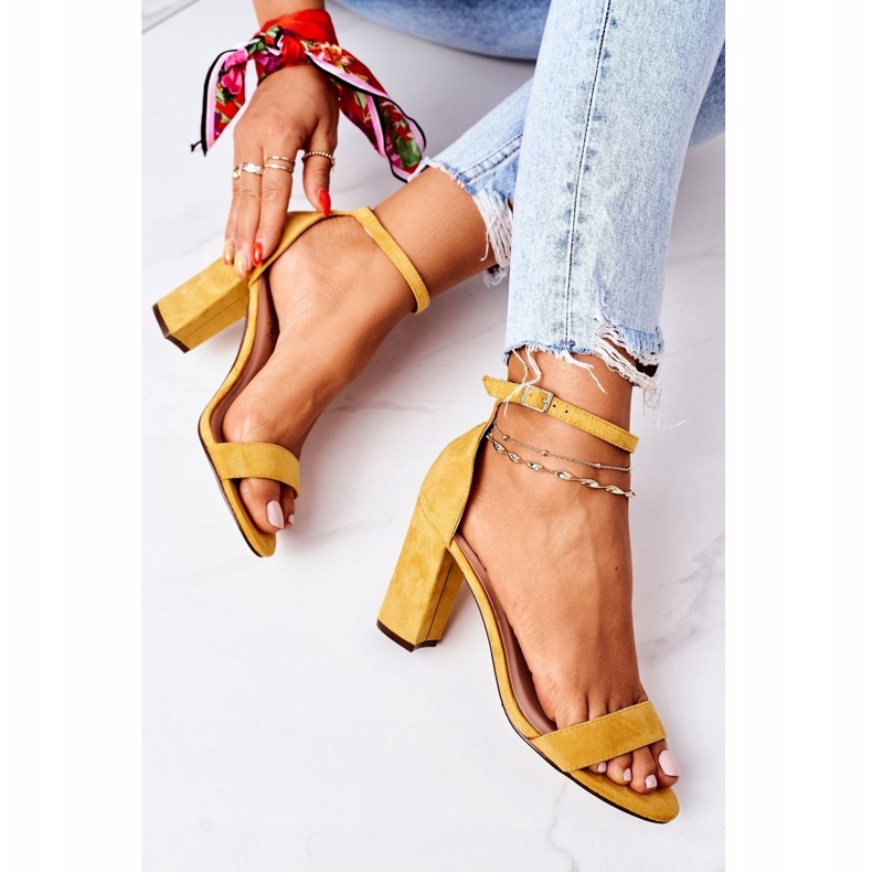 PS1 Florence Yellow Suede Sandals On A Bar 2