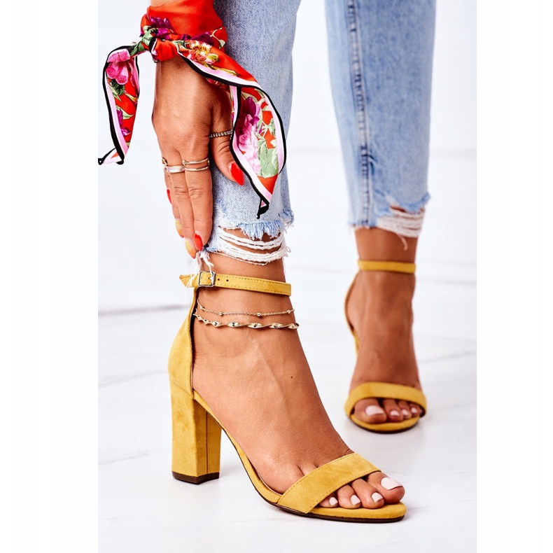 PS1 Florence Yellow Suede Sandals On A Bar 3