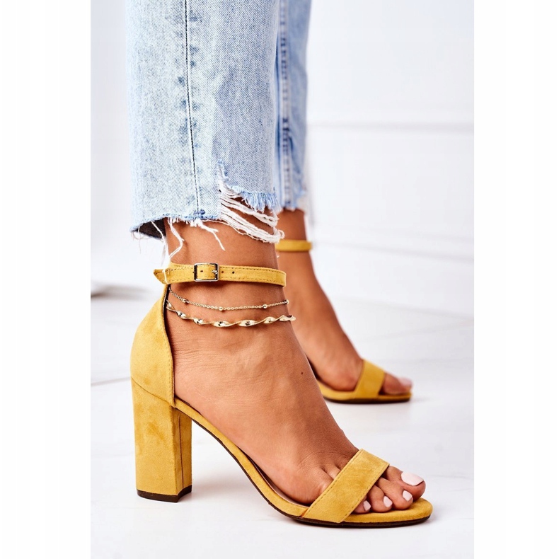 PS1 Florence Yellow Suede Sandals On A Bar 4