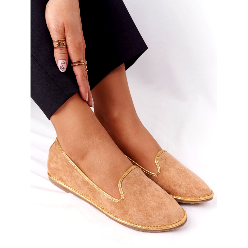 Women's Suede Loafers Lu Boo Camel beige golden 1