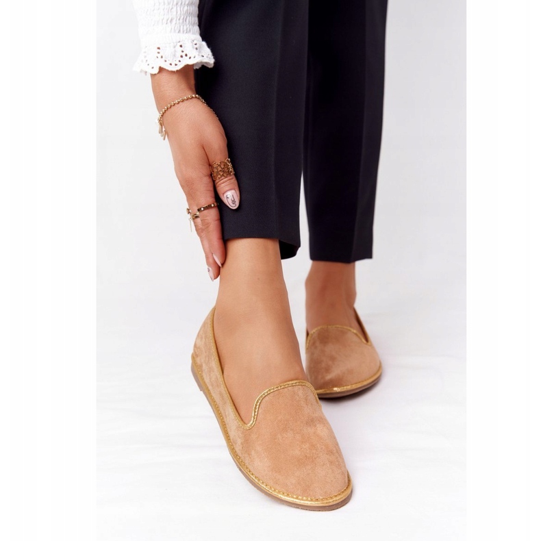 Women's Suede Loafers Lu Boo Camel beige golden 3