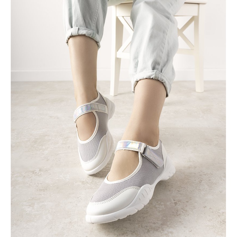 Gray and white trainers with a holographic Melania insert grey 1