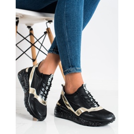 S. BARSKI Leather Sneakers by S.BARSKI black golden 2