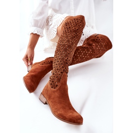 Alberto Violli Suede Boots With Openwork Pattern Brown Pointe 1
