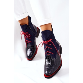 Alberto Violli Leather Booties Alligator pattern Navy Blue Bruselle red 2