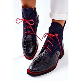 Alberto Violli Leather Booties Alligator pattern Navy Blue Bruselle red 1