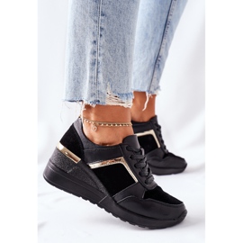 S.Barski Women's Leather Wedge Sneakers Black Manitoba 1