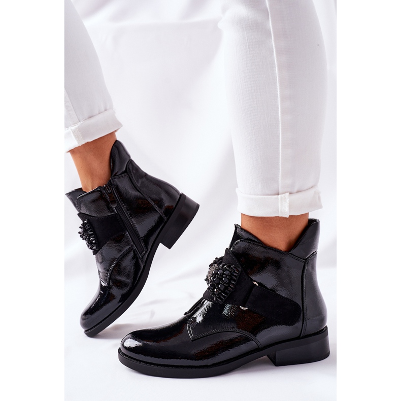 S.Barski Women's Boots Lacquered Black Schuler Crystals 1