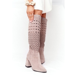 Openwork Boots Lewski Shoes 2847 / B Beżowe beige 2